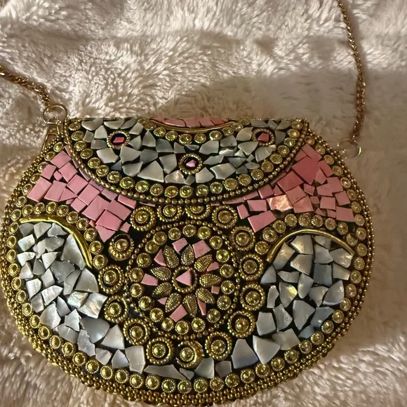 RAMLA Pink Beverly Hills Handmade Mosaic Moroccon Clutch Crossbody Bag $250 - Picture 3 of 12